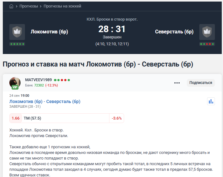 Прогноз на броски в створ в КХЛ