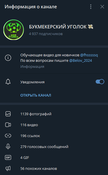 Букмекерский уголок телеграмм