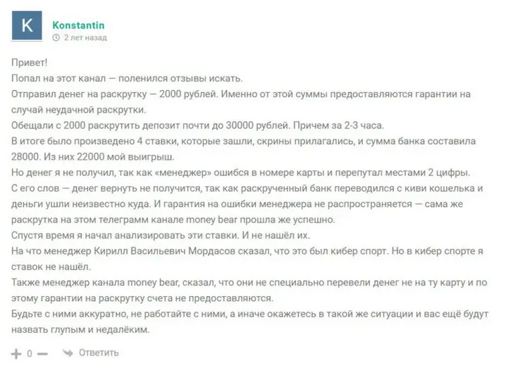 Отзыв о проекте Money Bear