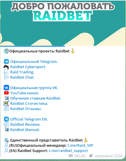 Сетка каналов Raidbet